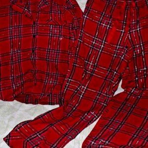Victoria's Secret Pajama Set Size Medium Top Pant Bottom Red Pink Metallic Threa